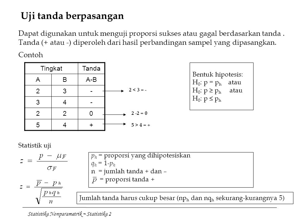 Contoh Soal Uji Tanda Statistik Non Parametrik Pembahasan Soal